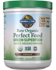 Garden of Life Raw Organic Perfect Food Green Superfood Powder, Chocolate Cacao Flavor, 11.9 oz.
