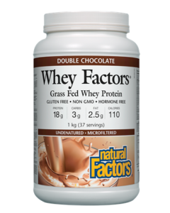 Natural Factors Whey Factors Grass Fed Double Chocolate Protein Powder, 1 Kg.