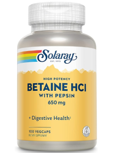 Solaray HCL with Pepsin, 650mg, 100 Capsules