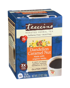 Teeccino Dandelion Caramel Nut Roasted Herbal Tea, 10 Tea Bags