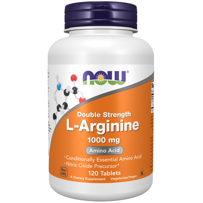 NOW Foods L-Arginine, Double Strength 1000 mg - 120 Tablets