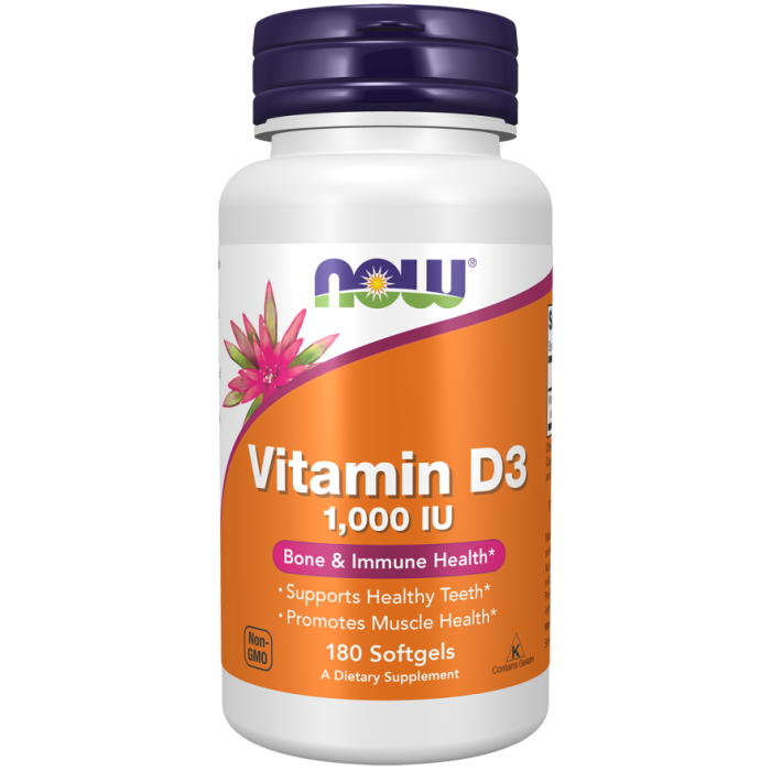 NOW Foods Vitamin D3 1000 IU - 180 Softgels