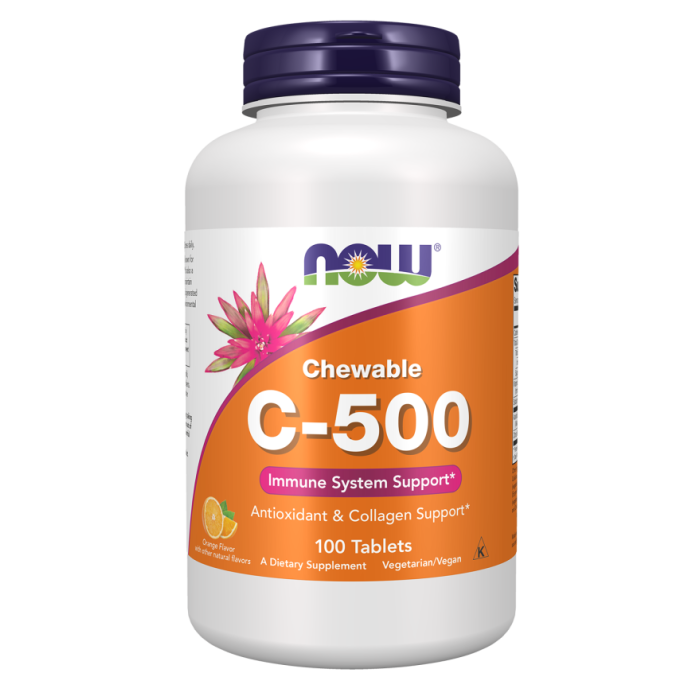 NOW Foods Vitamin C-500 Orange Chewable - 100 Tablets