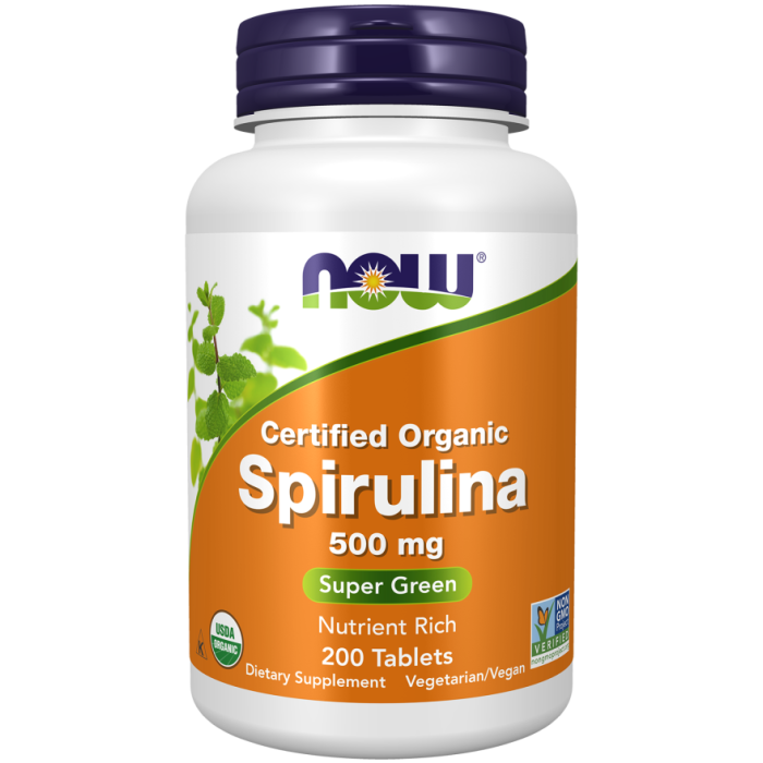NOW Foods Spirulina, Organic 500 mg - 200 Tablets