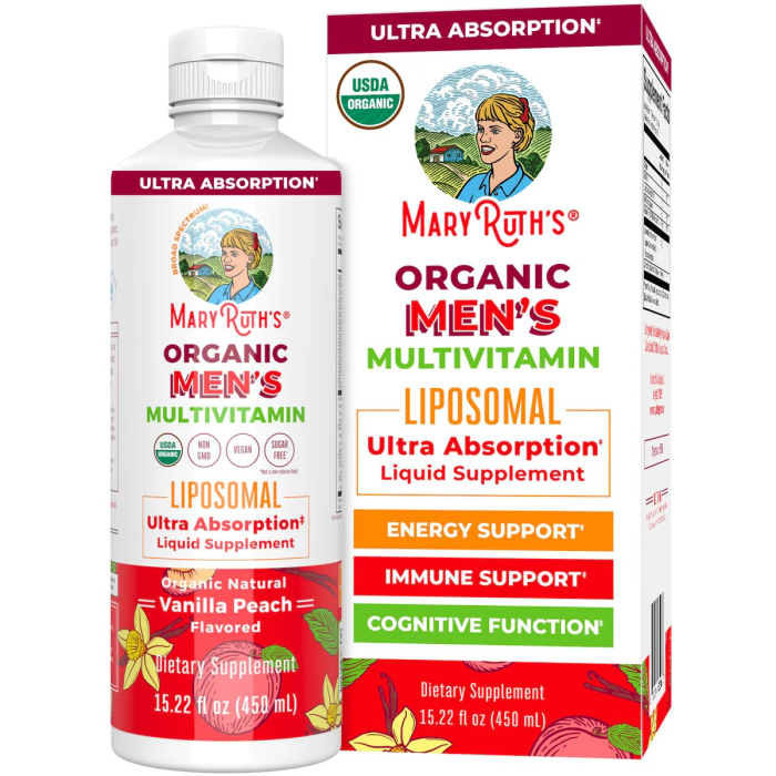 MaryRuth's Men's Organic Multivitamin Liposomal Vanilla Peach - Front view