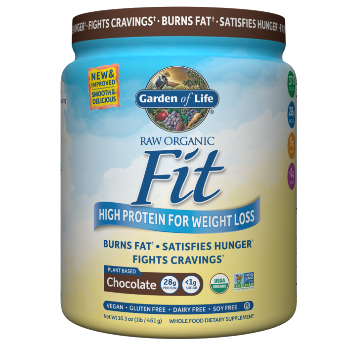 Garden of Life RAW Organic Fit Protein Powder, Chocolate Cacao Flavor, 16.3 oz.