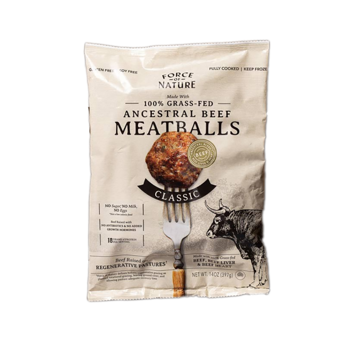Force of Nature Grass Fed Beef Ancestral Blend Classic Meatballs - Front view