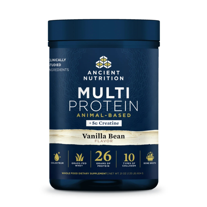 Ancient Nutrition Multi Protein + Creatine Dark Vanilla Bean Flavor - Front view