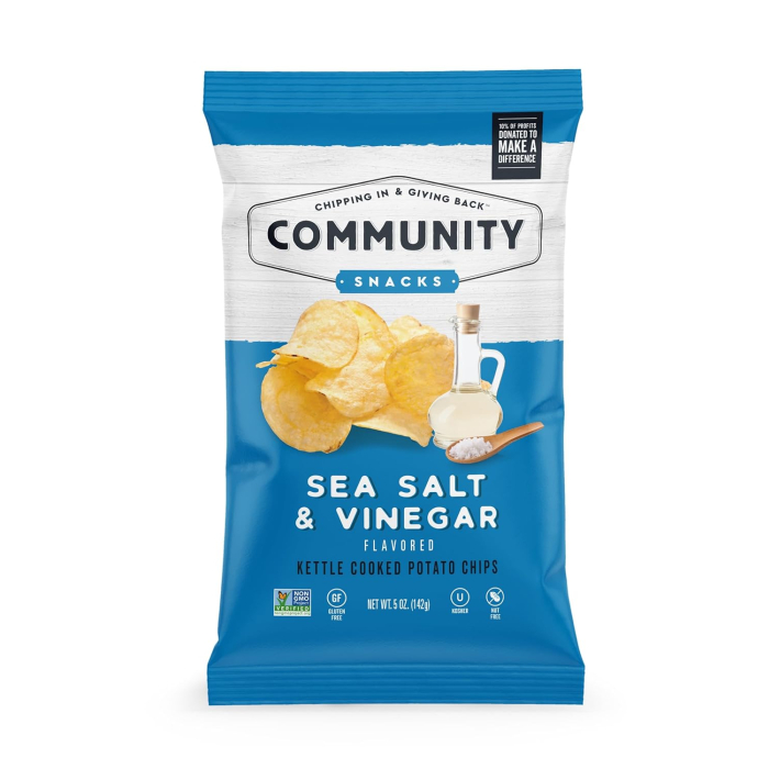 Community Snacks Kettle Cooked Potato Chips, Sea Salt & Vinegar, 5 oz.