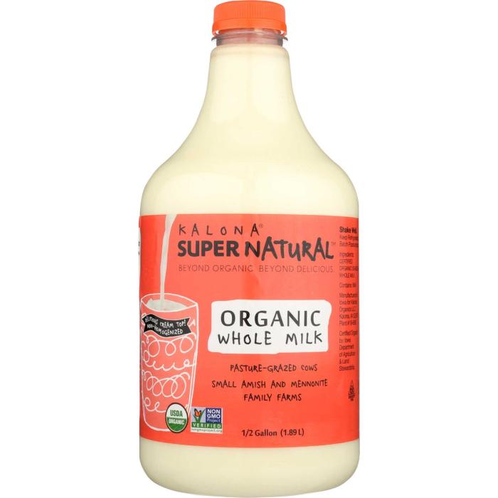 Kalona Organic Whole Milk, 1/2 Gallon