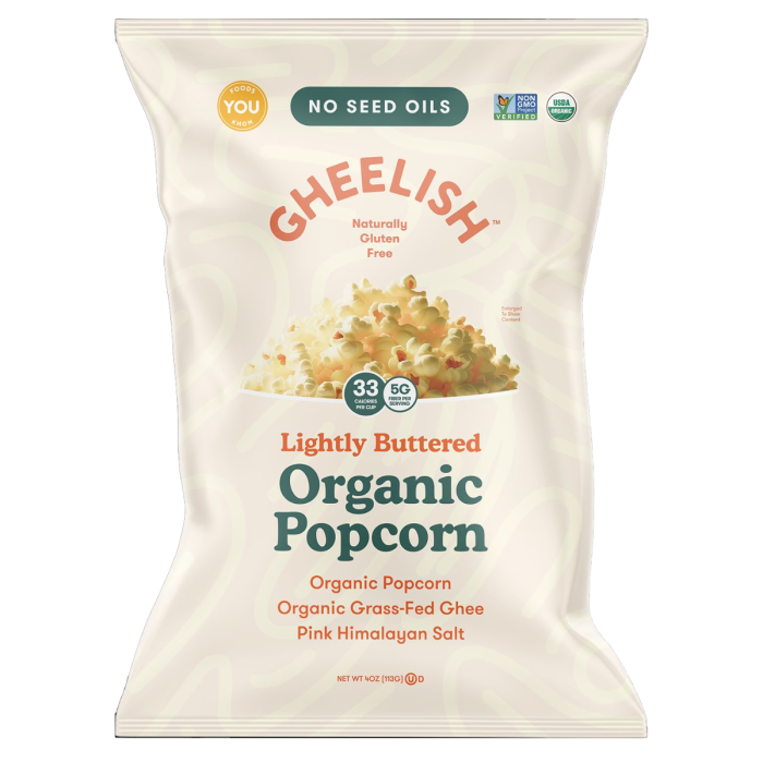 Gheelish Lightly Buttered Organic Popcorn - Front view