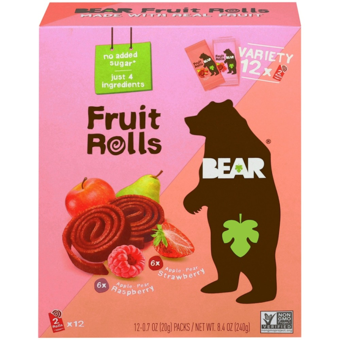 Bear Snacks Strawberry Raspberry Fruit Rolls - Front view