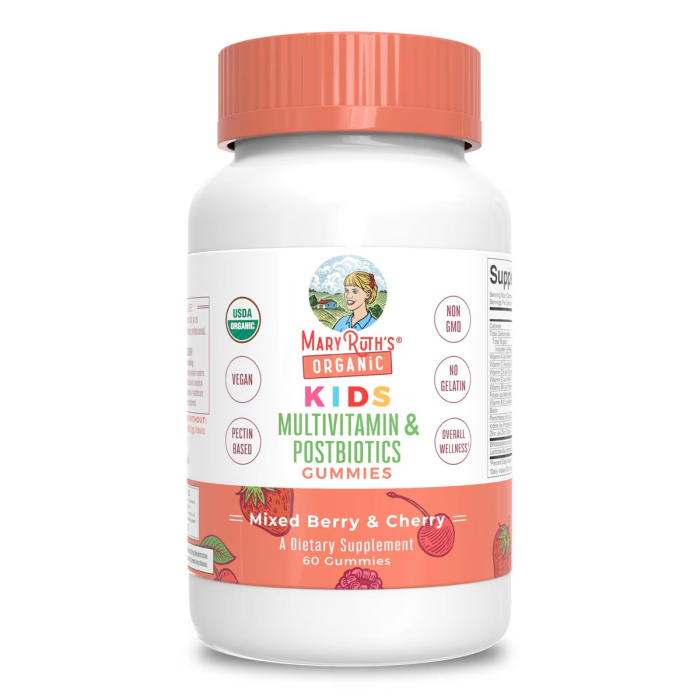 MaryRuth's Organic Kids Multivitamin + Postbiotic Mixed Berry & Cherry - Front view