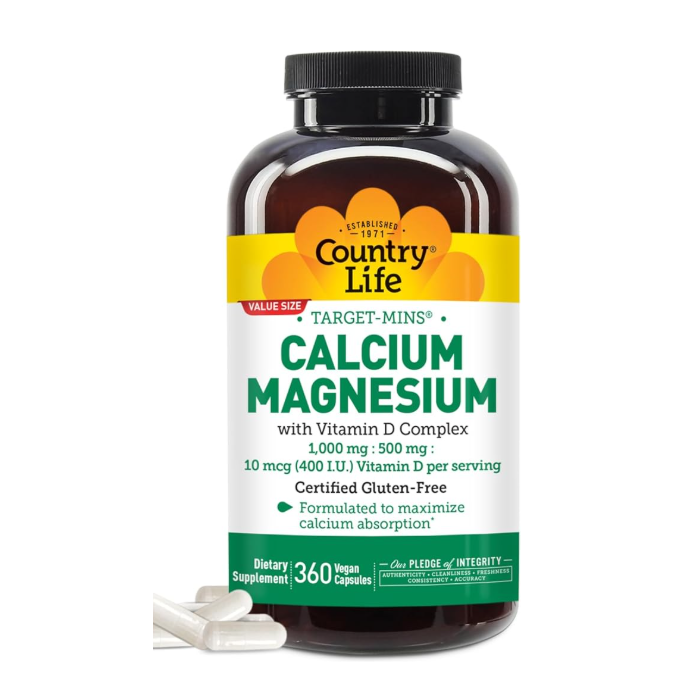 Country Life Calcium Magnesium with Vitamin D Complex, 360 Vegan Capsules