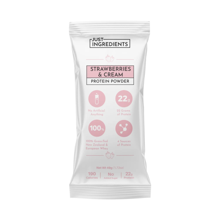 Just Ingredients Strawberries & Cream Protein Powder Stick - Front view