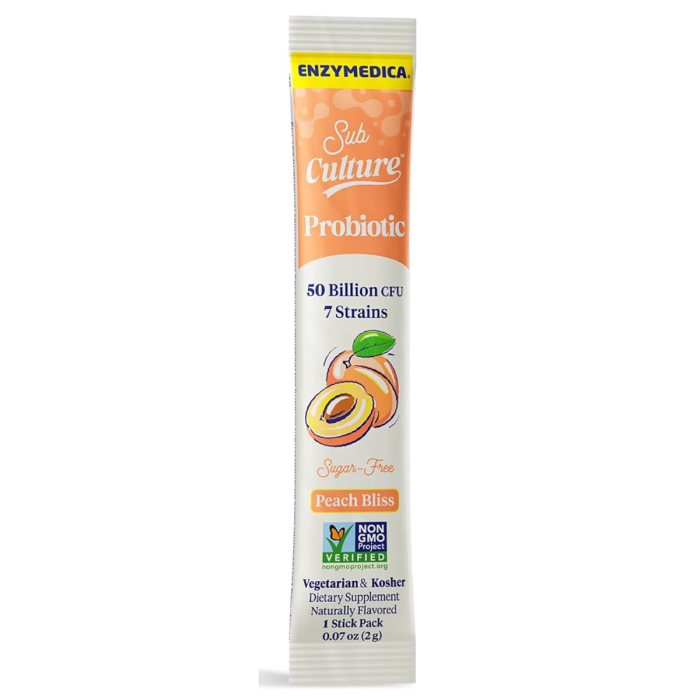Enzymedica SubCulture Peach Bliss Probiotic Stick Packs - Front view