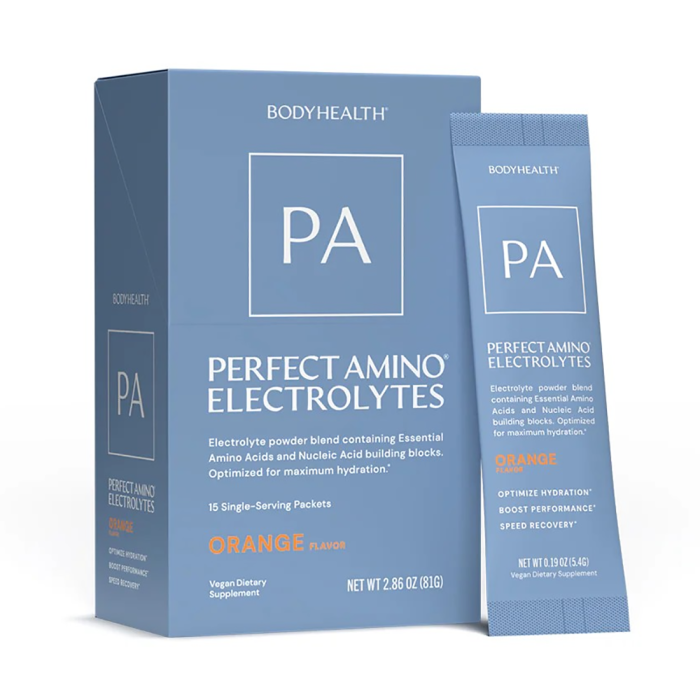 BodyHealth Perfect Amino Electrolytes Orange Packets - Front view