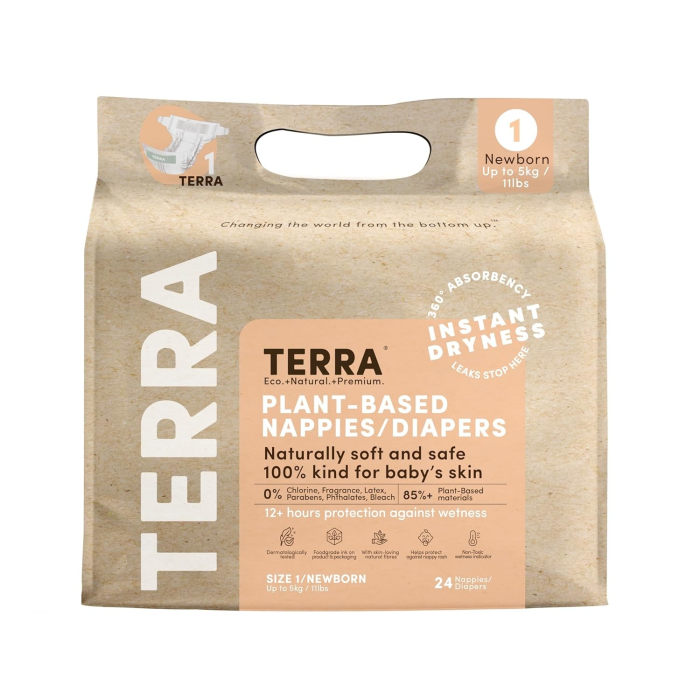 Terra Organics Size 1 Newborn Diapers - Front view