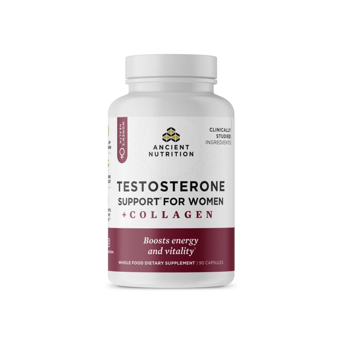 Ancient Nutrition Testosterone Support for Women + Collagen - Front view