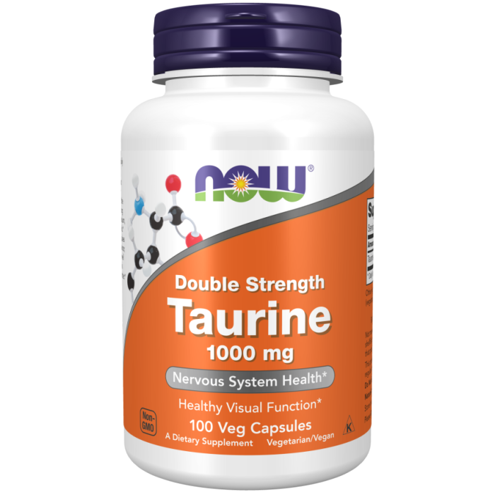 NOW Foods Taurine, Double Strength 1000 mg - 100 Veg Capsules