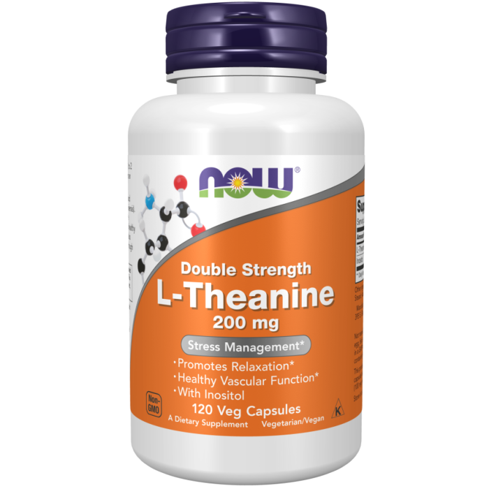 NOW Foods L-Theanine, Double Strength 200 mg - 120 Veg Capsules