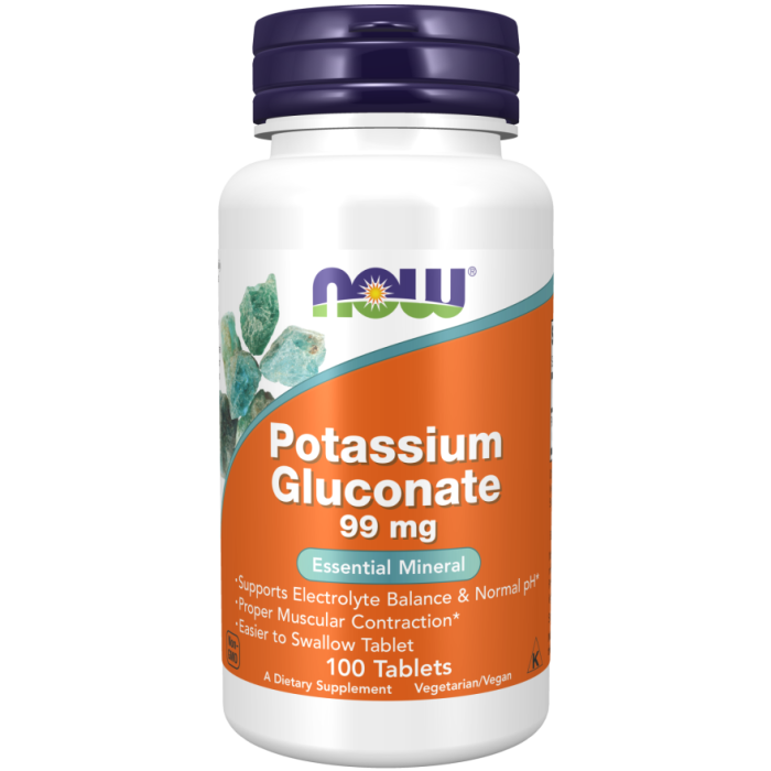 NOW Foods Potassium Gluconate 99 mg Vegetarian - 100 Tablets