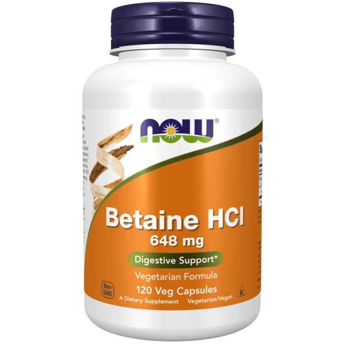 NOW Foods Betaine HCl 648 mg - 120 Veg Capsules