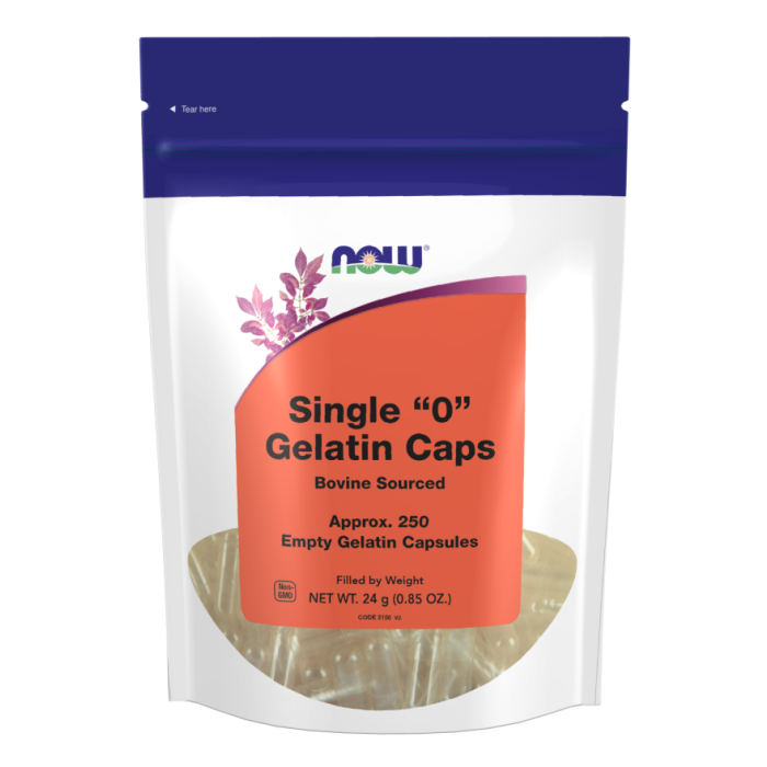 NOW Foods Empty Capsules, Gelatin, Single "0" - 250 gel caps