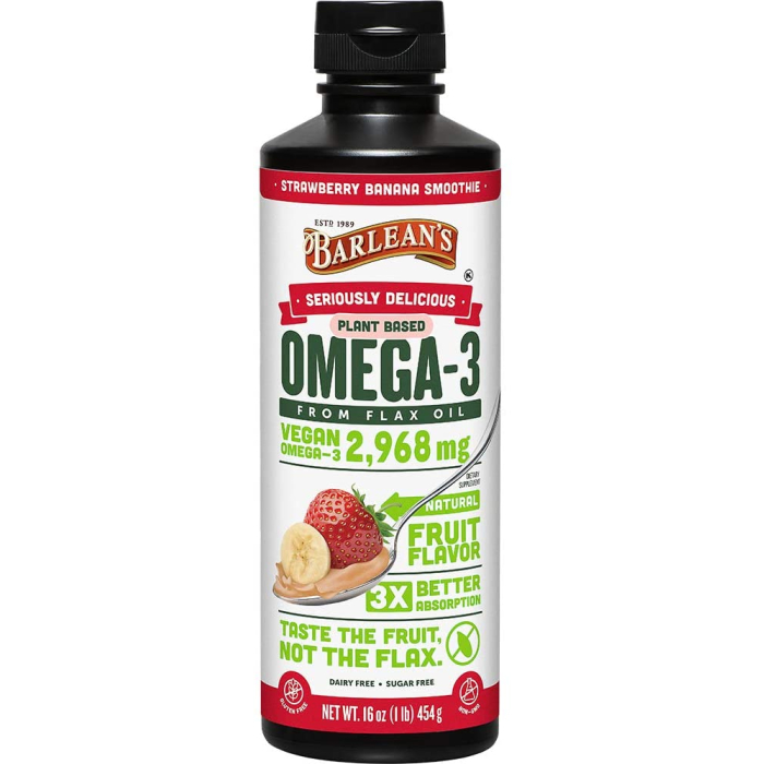 Barlean's Vegan Omega Swirl Flax Oil, Strawberry Banana Flavor, 16 fl.oz.
