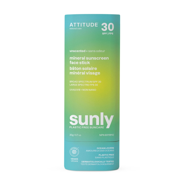 Attitude Mineral Sunscreen Face Stick SPF 30 Unscented - Front view