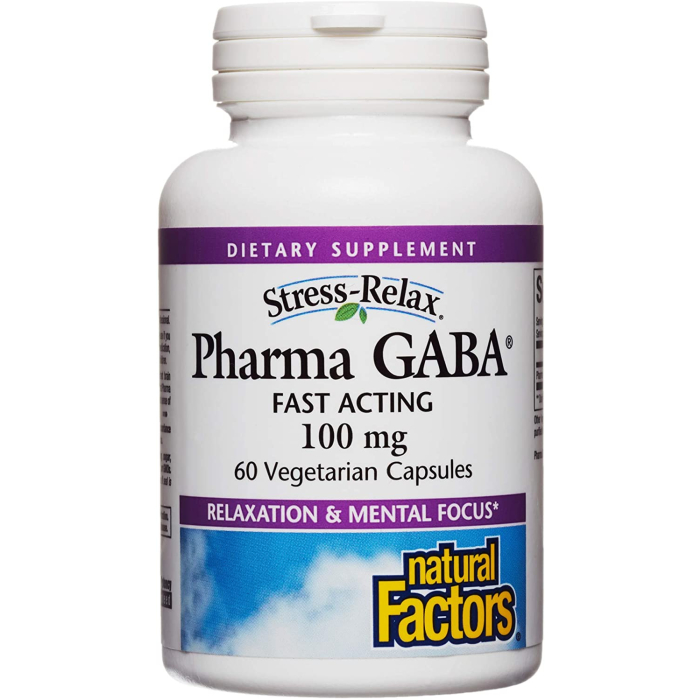 Natural Factors Stress Relax Pharma GABA, 100mg, 60 Vegetarian Capsules
