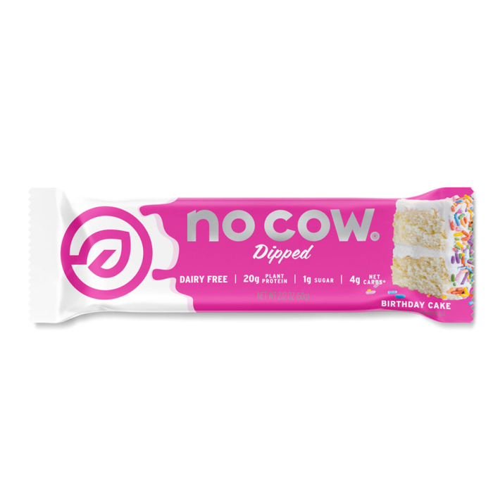No Cow Dipped Birthday Cake Protein Bar - Front view