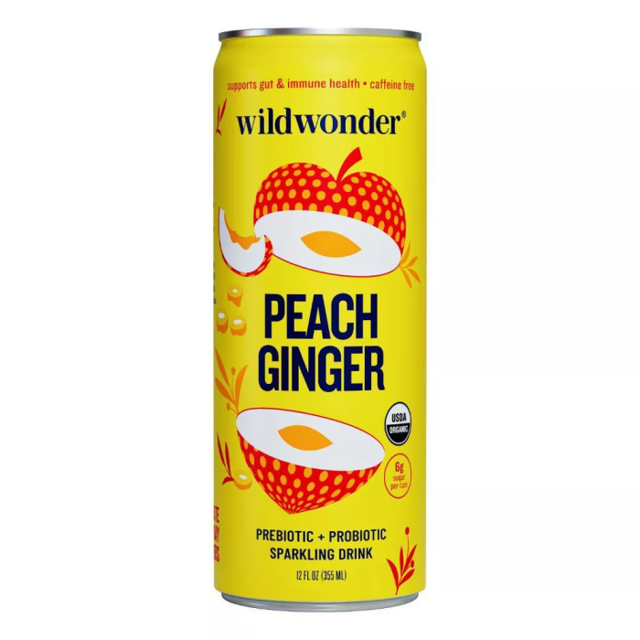 Wildwonder Organic Peach Ginger Sparkling Drink - Front view