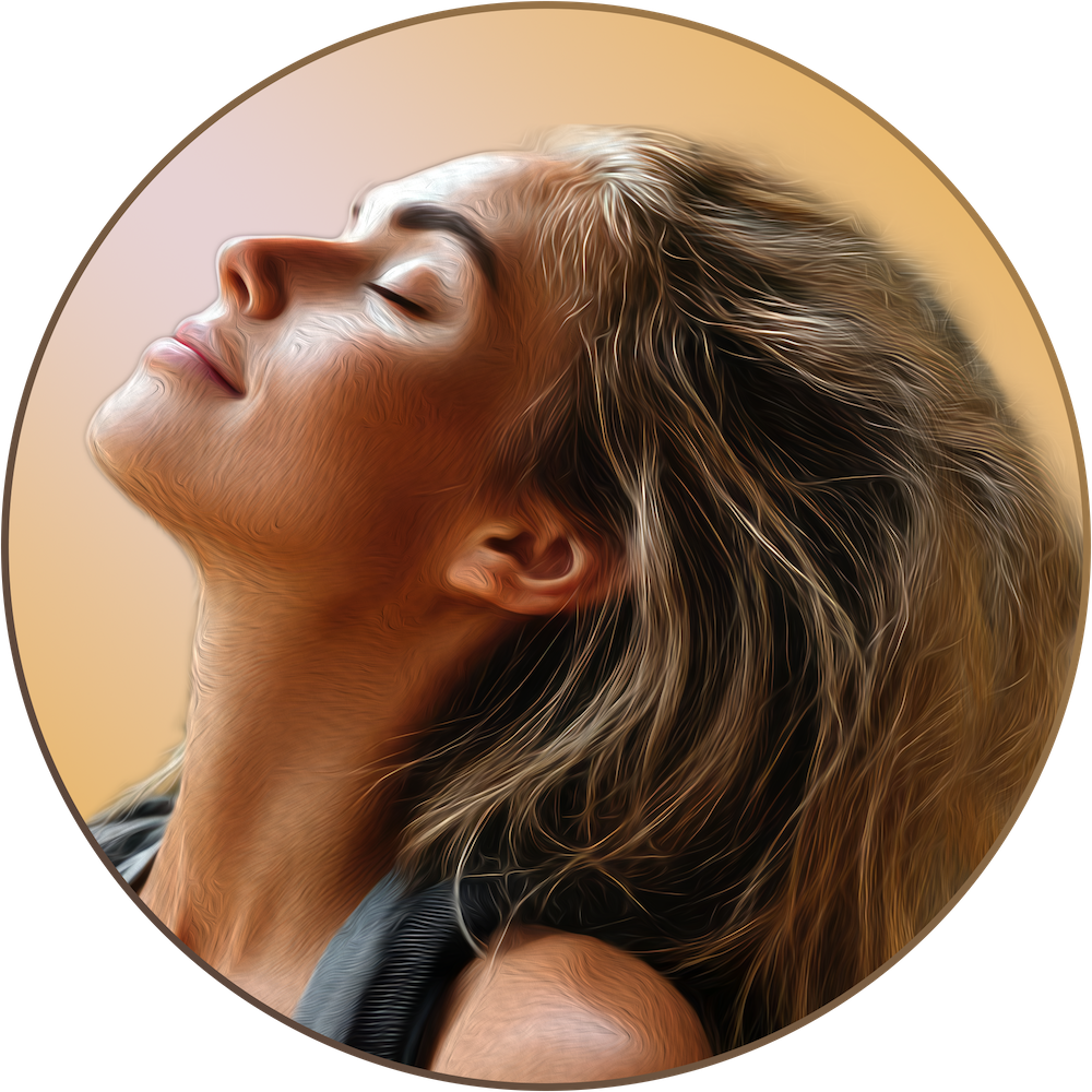 Women with her hair back looking up 