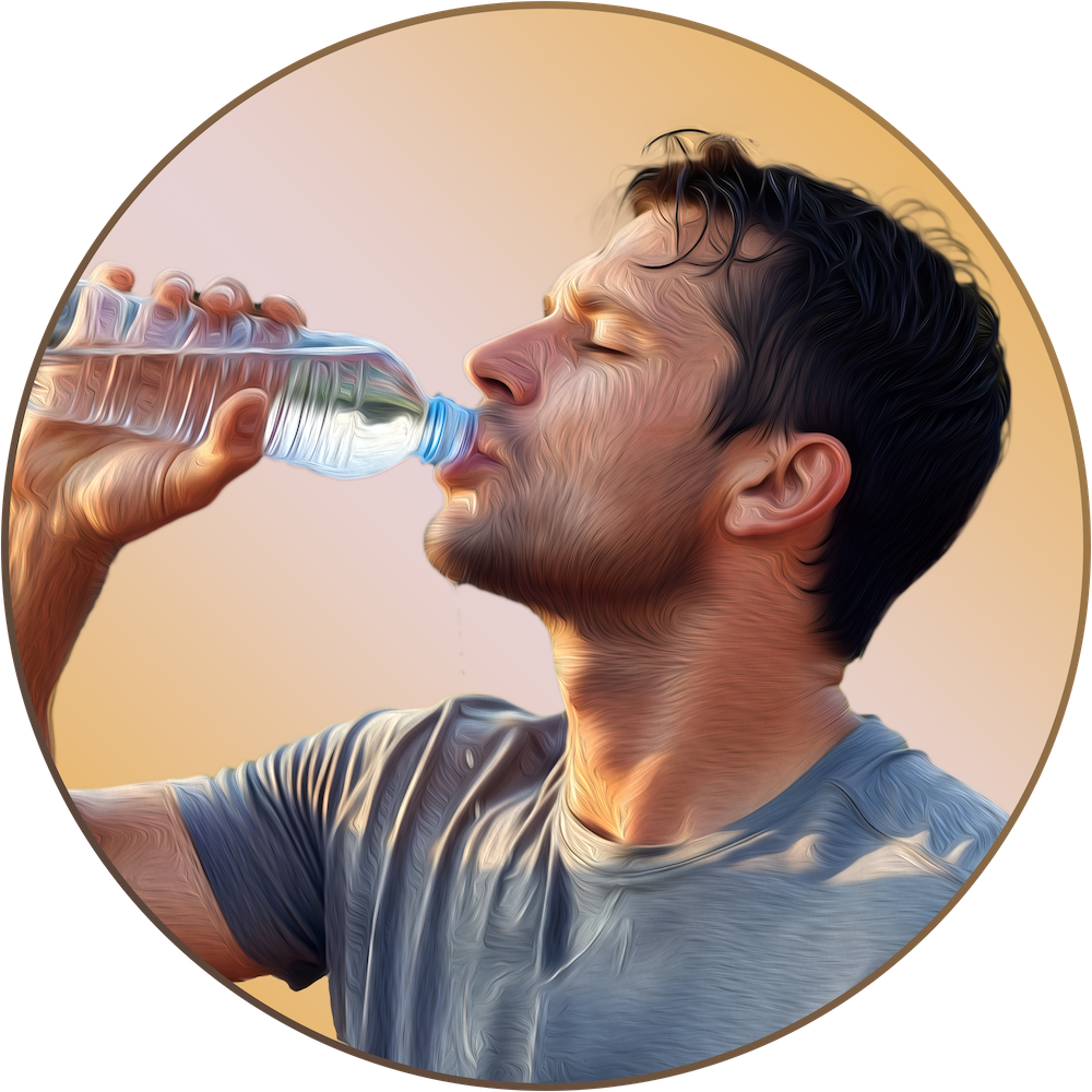 Active man drinking from a water bottle